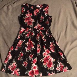 Black & rose floral high neck cocktail dress
